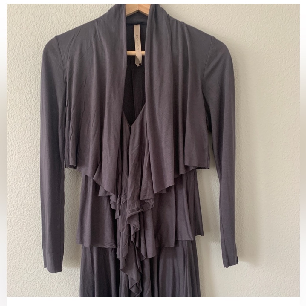 Bailey 44 Gray Layered Waterfall Ruffle Cardigan Tie Knit Jacket Sweater Medium